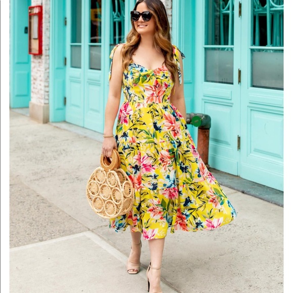 Eliza J Dresses & Skirts - Eliza J Yellow Floral Midi Dress